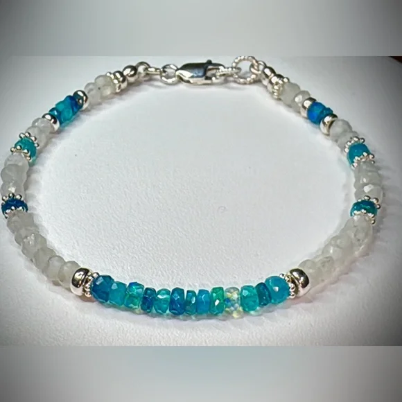 Moonstone Pariba Blue Welo Opal Bracelet in Sterling Silver - Picture 3 of 6